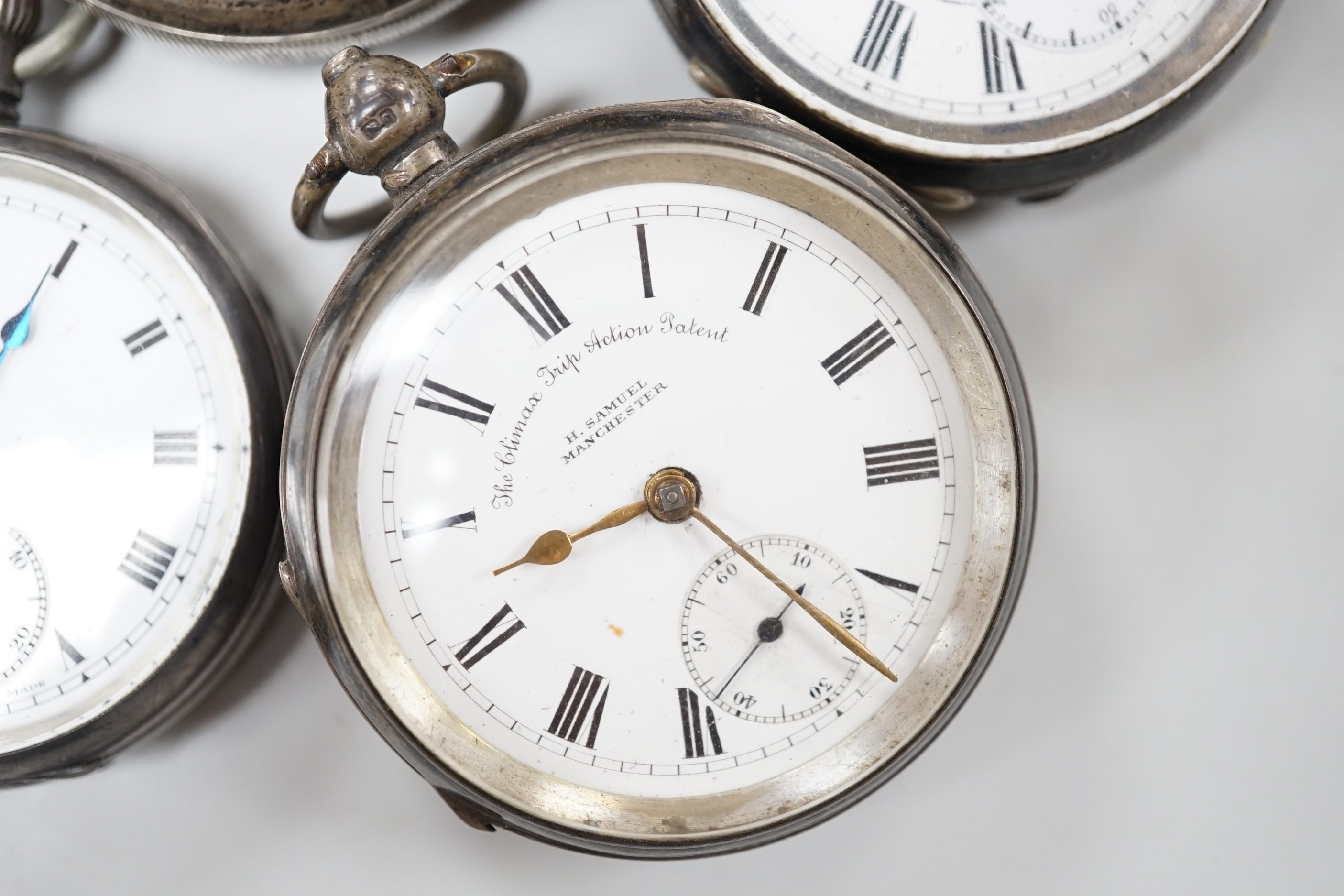Six assorted pocket watches, including silver by J.W. Benson and gilt metal (a.f.).